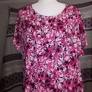 NWOT Womans Within 2X  26/28  Women's Pink Floral  Short Sleeve Tunic Blouse Top